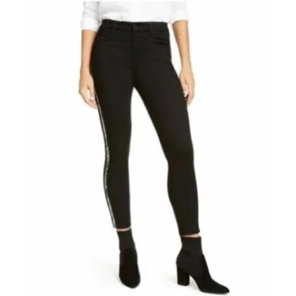Jen7 by 7 for All Mankind Printed Ankle Skinny Jeans Black Leopard Detail Size 8